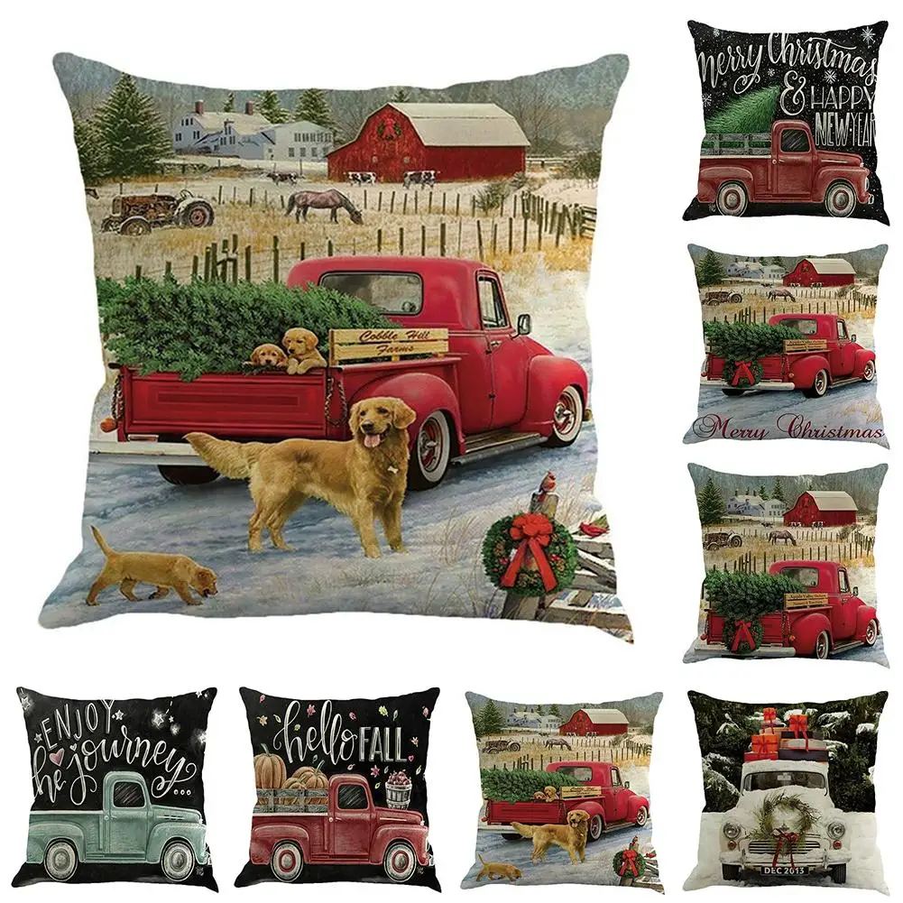 

2019 Pillow Case 45cmx 45cm Pillowcases Decorative Pillows Xmas Tree Car Truck Print Throw Pillow Cases for Living Room Bedroom