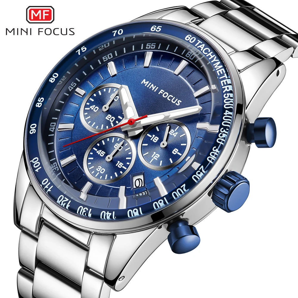 

MINIFOCUS 2019 Blue Business Luxury Men Watches Stainless Steel Strap Men's Wristwatch Quartz Fashion Sport Watch Men Waterproof