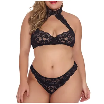 

Sexy Lingerie Set Women Transparent Lace Babydoll Open Bra Set Floral G-String Underwear Set Nightwear Bra Panty Sets Plus Size