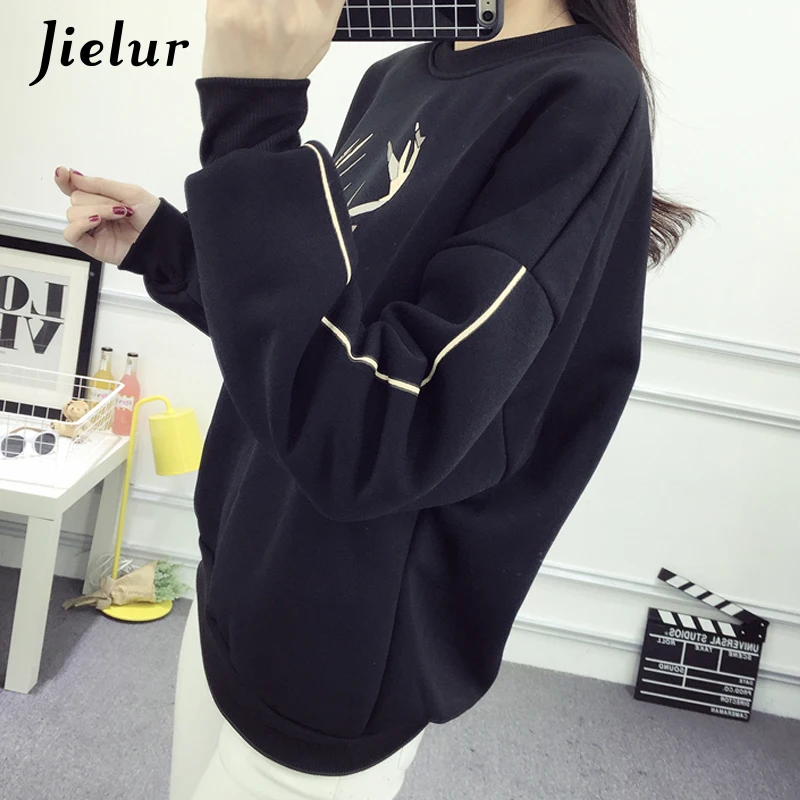 Jielur новые модные толстовки для женщин Harajuku o образным вырезом Femme 2019 корейский
