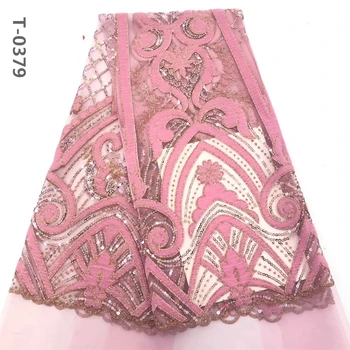 

African Lace Fabric With Sequins Velvet 2020 Pink Latest Fabric High Quality Velvet Tulle Sequins Lace Fabric Dress