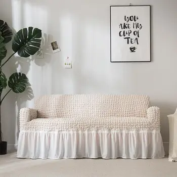 

New Elastic Sofa Cover 3D Plaid Slipcover Universal Furniture Covers with Elegant Skirt for Living Room Armchair Couch Sofa