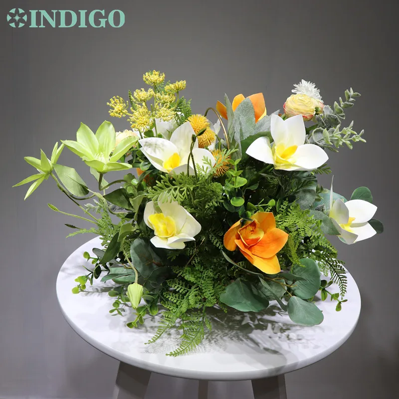 Индиго-1 Набор Anemone Cymbidium желтая искусственная Цветочная композиция букет бонсай стол центральный подарок