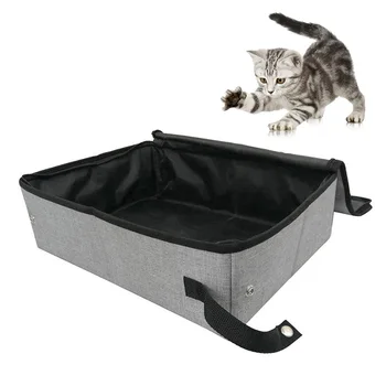 

With Cover Cleaning Bathroom Pet Accessories Oxford Cloth Traveling Soft Portable Waterproof Folding Cat Litter Box Easy Clean