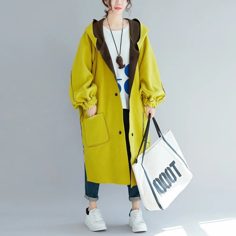 Beste 2019 Lente Herfst Batwing Lange Wollen Jas Plus Size Dikker Fluwelen Jas Vrouwen Oversize Omkeerbare Slijtage Fleece Hooded Jassen
