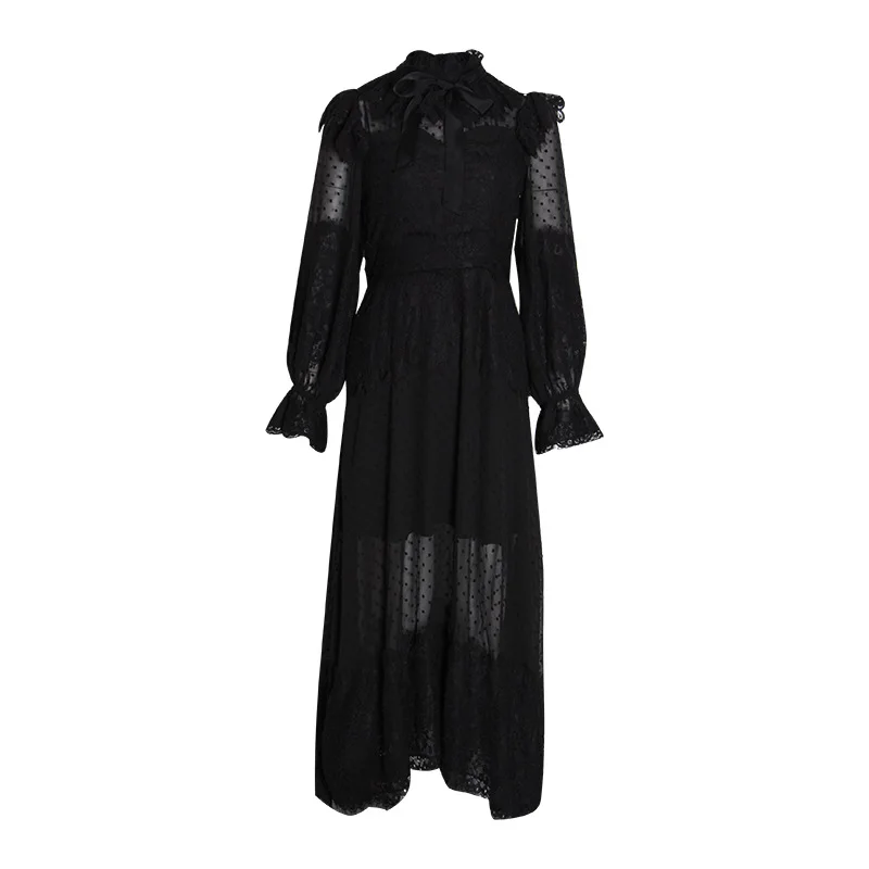 Подиум Черное длинное платье для женщин Высококачественная Клубная одежда, платья - Цвет: Black