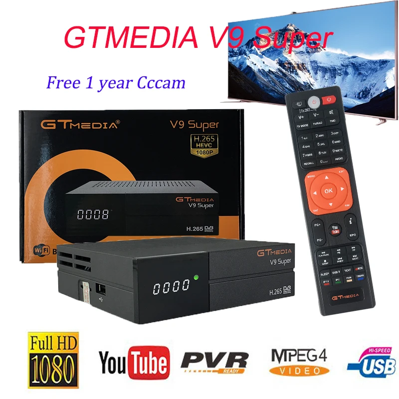 

GTMEDIA V9 smart satellite receiver hd DVB-S2 Complian H.265 1080P built-in WIFI the same satellite decoder as v8 nove tv box