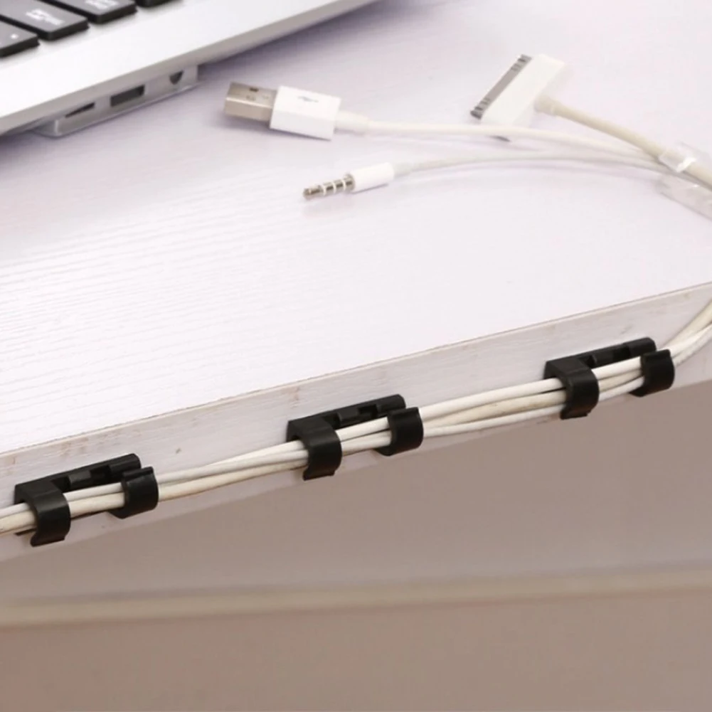 20Pcs Adhesive Data Cable Charging Wire Holder Clips Wall Desktop Cord Organizer peeling and fitting, using adhesive glue.