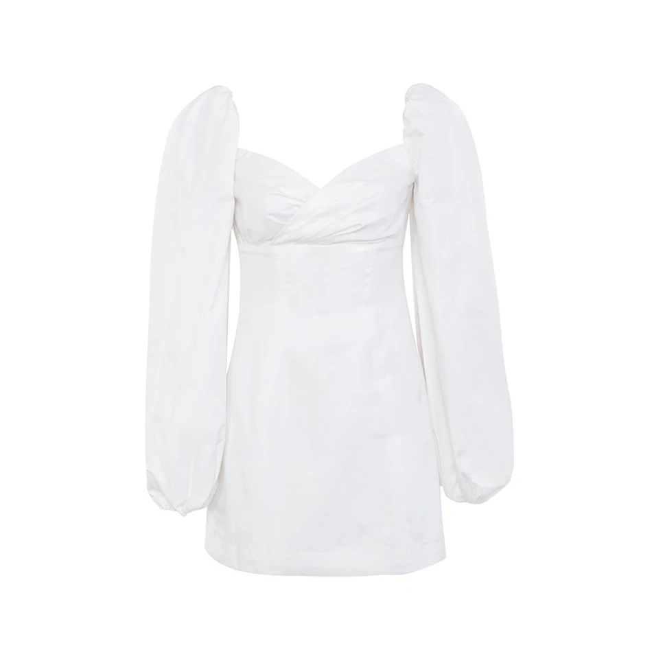 Осеннее новое белое сексуальное платье женское длинное платье с пышными рукавами элегантное мини Плиссированное осеннее платье vestidos
