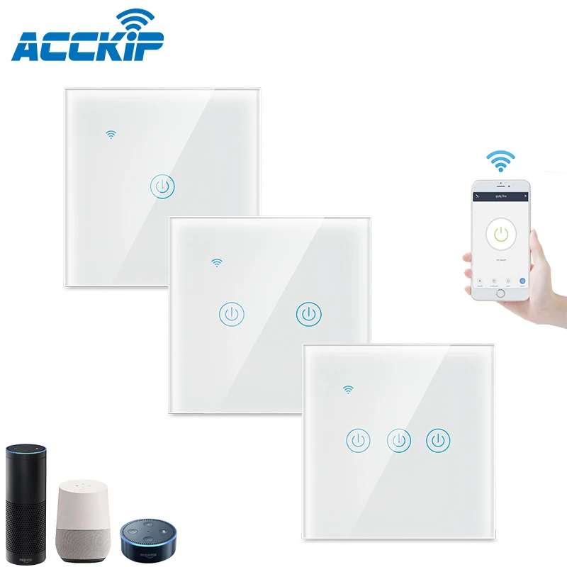 ACCKIP умный светильник сенсорный выключатель Стекло Панель 1/2/3 WiFi светильник Переключатель ЕС Стандартный приложение Управление Беспроводной умный дом переключатель