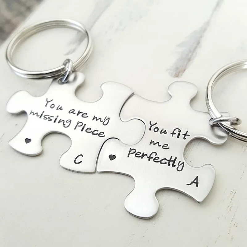 Puzzle Keychain Couple Key Chains Puzzle Piece Engraved Keychain