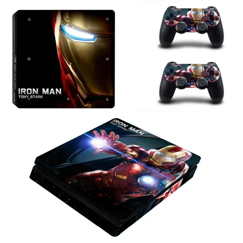 Красный Avengers Iron Man PS4 Slim Skin Sticker For Sony PlayStation 4 Console and 2 Controllers PS4 Slim Skin Sticker Decal - Цвет: Красный