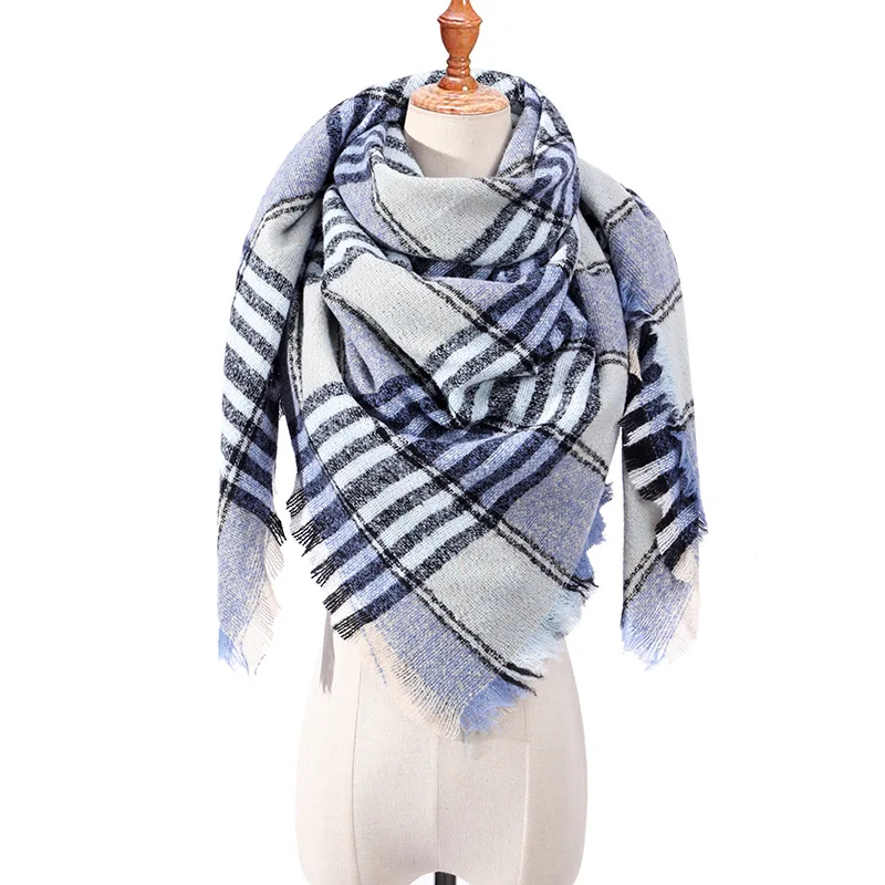 Модный пушистый шарф для женщин, клетчатый принт, теплые кашемировые шарфы, Женские Треугольные шали, шарфы для женщин - Цвет: E-16