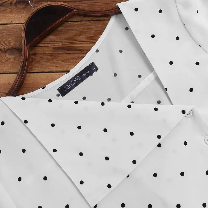 Большие размеры Женская богемная блузка ZANZEA необычная Повседневная рубашка с v-образным вырезом туника в горошек с принтом элегантная женская работа шик Blusas топы