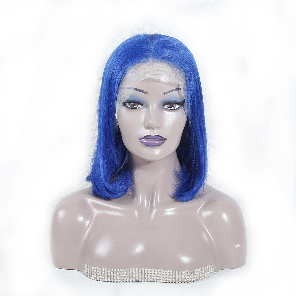 ALITOP синий Боб кружева передние человеческие волосы парики бразильские Remy прямой парик с короткими волосами предварительно сорвал с волосами младенца для черных женщин