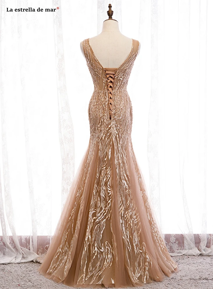 Vestido formatura новые кружевные платья с кристаллами и v-образным вырезом цвета шампанского, золотого цвета, сексуальные платья для выпускного вечера с русалочкой, длинные торжественные платья jurken, большие размеры
