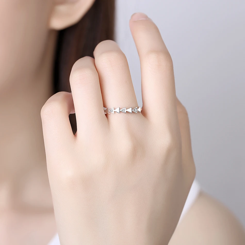 Подлинный eleshe 925 пробы Серебряное штабелируемое кольцо с геометрическим треугольником и кристаллами для женщин, модное ювелирное изделие для свадьбы