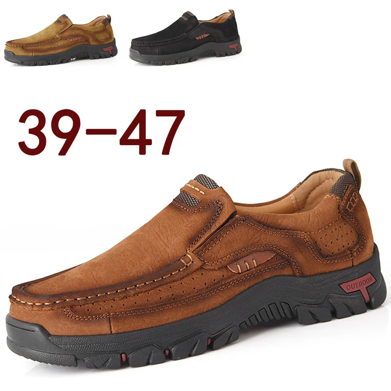 New Style Men Outdoor Large Size Dull Polish Cowhide Hiking Shoes Men Anti-slip Damping Wearable Low Top Hiking Shoes