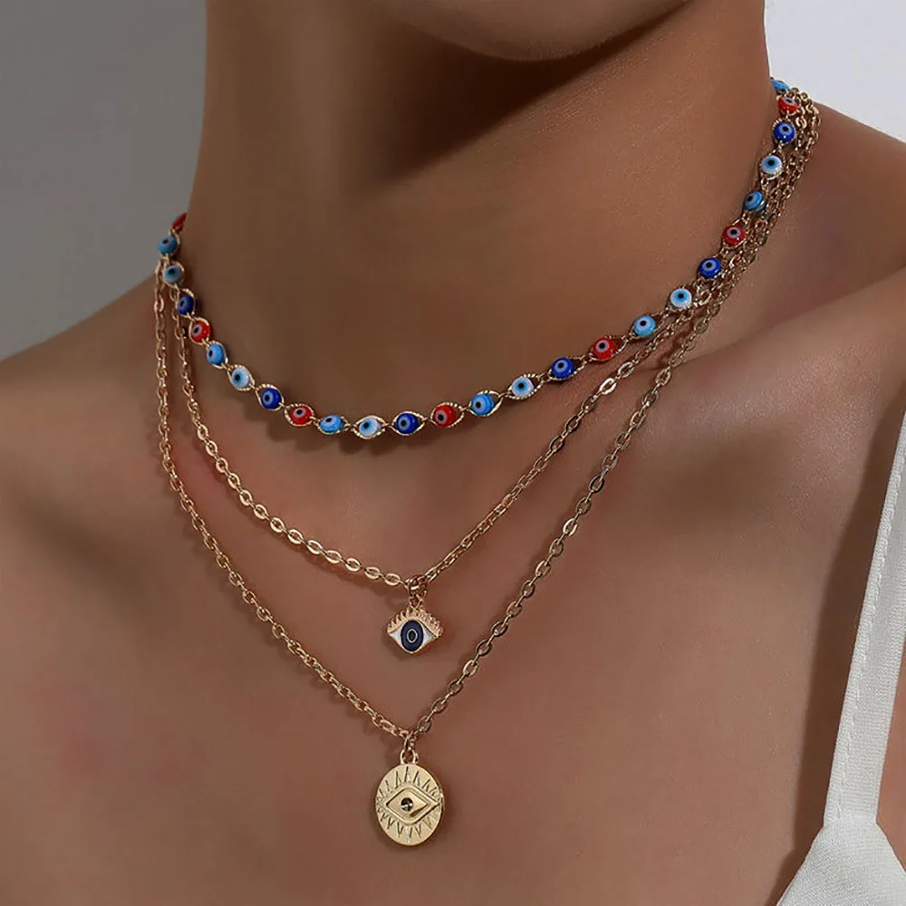 Multilayer Necklaces Choker Beads Devil Pendant Party Jewelry Turkish Vintage Bohemian