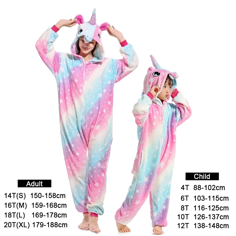 Kigurumi Onesie/Детские пижамы, пижамы с единорогом для мальчиков и девочек, зимние пижамы с изображением панды, женские пижамы для подростков 4, 6, 8, 10 лет - Цвет: Pink star  Unicorn