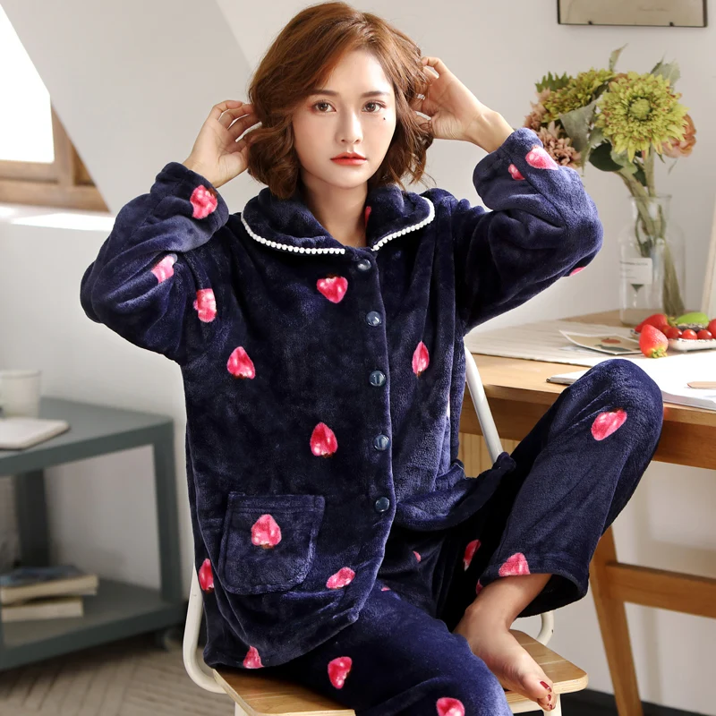 Пижамы для женщин, большой размер, розовый, корейская мода, плюс бархат, толстый, для девочек, пижамный комплект, Женская домашняя одежда из двух частей, зимняя, теплая