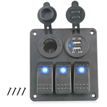 

Waterproof Boat Car Switch Panel Power Socket 3.1A Dual USB Port LED Rocker Switch Panel 12~24V for RV Car Accessories