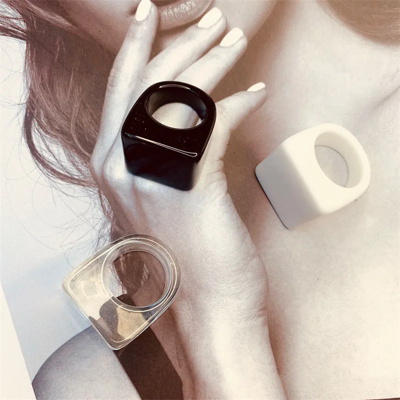 Finger Ring Couples Rings Vintage Geometric Square Resin Acrylic For Women Fashion Transparent White Black Color