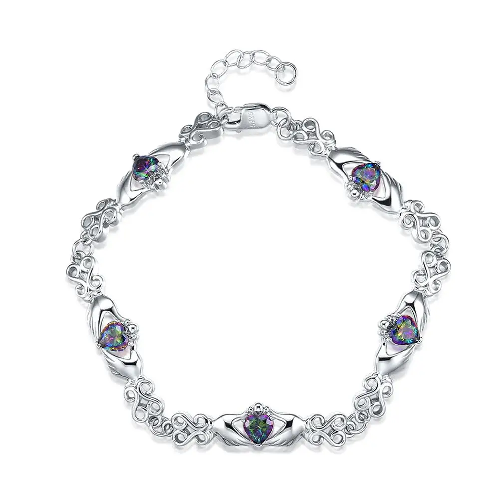 Женский браслет из чистого серебра 925 пробы, основной камень, цветной Цирконий, лучший подарок на день Святого Валентина
