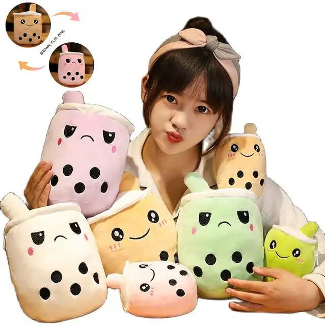 Cute Boba Milk Tea Plushie Toy Soft Stuffed Apple Pink Strawberry Taste Milk Tea Hug Pillow Balls Bubo Tea Cup Cushion 6