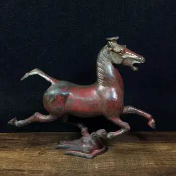 

Home Decor 8" Tibet Buddhism Temple Old Bronze Cinnabars Chinese Zodiac Horse Statue Ma Ting Feiyan Gallop