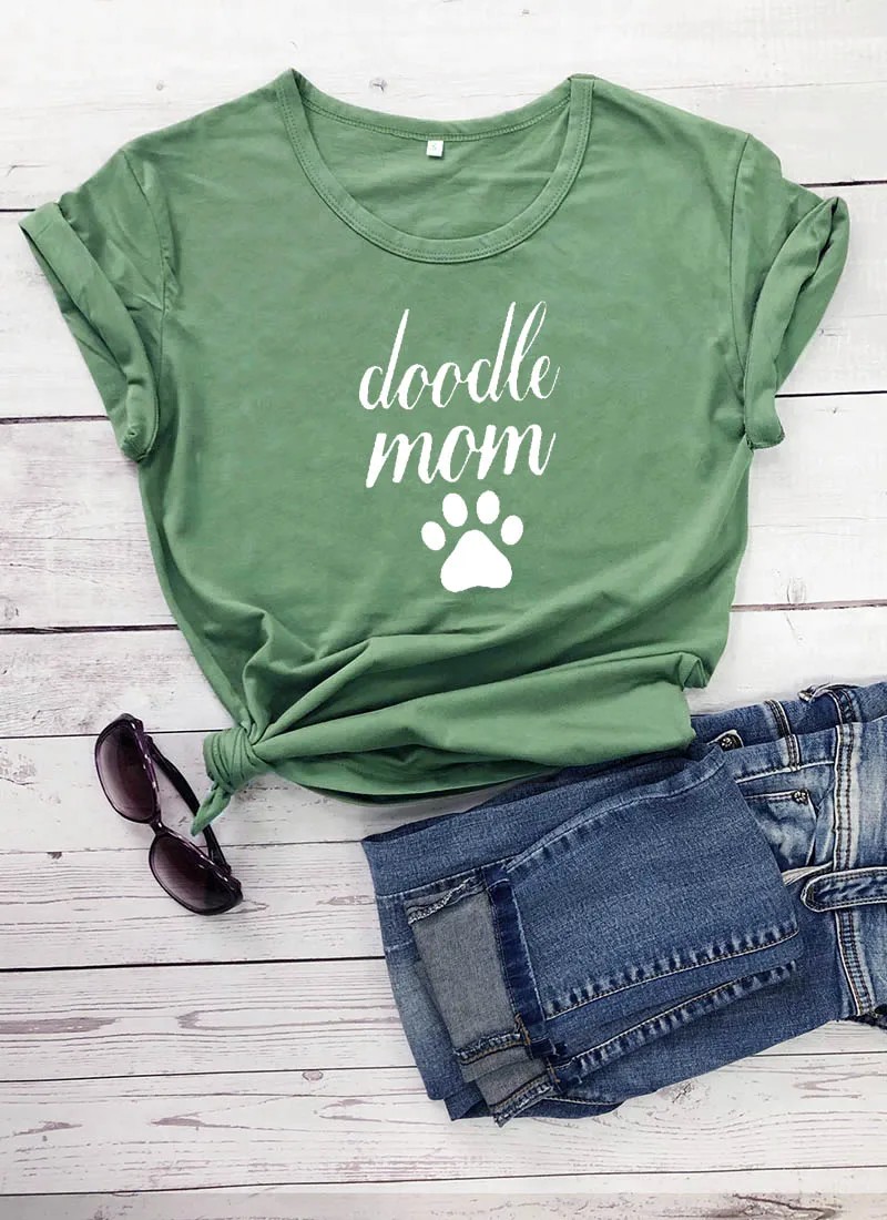 

Doodle Mom with Paw Printed New Arrival Women's Summer Funny Casual 100%Cotton T-Shirt Dog Mom Life Shirts Dog Lover Gift