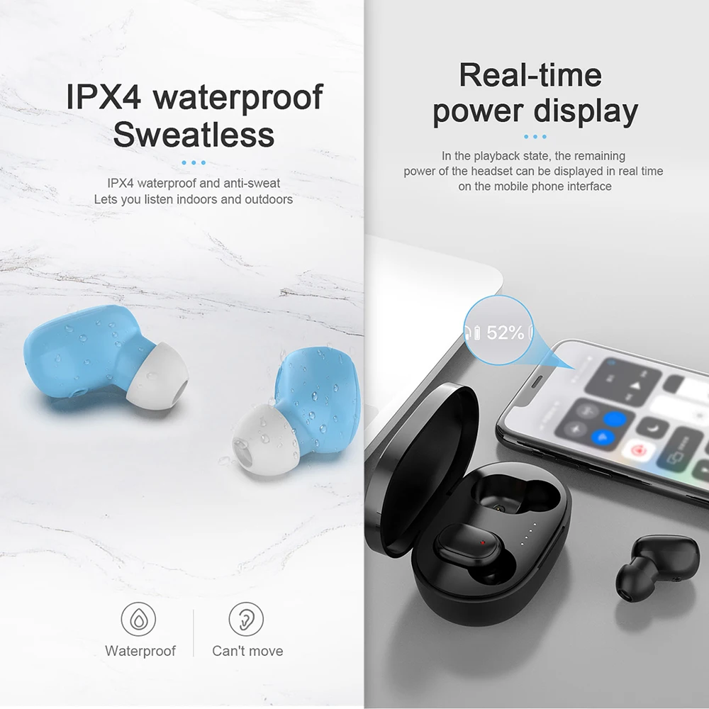 Wireless Headphones Earphones Mini In Ear Earbuds HiFi BT Stereo Built in Mic Noise Cancellation Waterproof with Charging Case