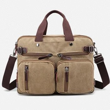

Men Canvas Bag Leather Briefcase Travel Suitcase Messenger Shoulder Tote Back Handbag Large Casual Business Laptop Pocket