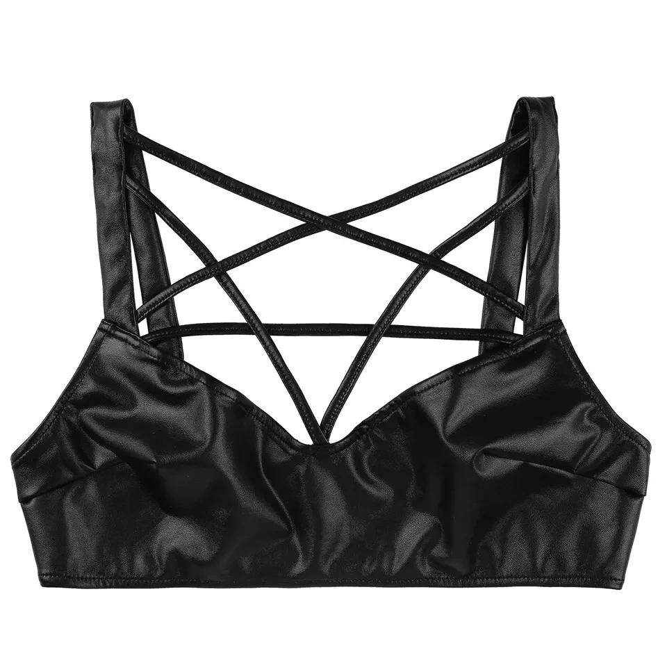 Women Sexy Cleavage Soft Patent Leather Bra Erotic Hot Porn Shaping Half Cup Tops Breast Exposing Latex Push Up Plunge Bralette