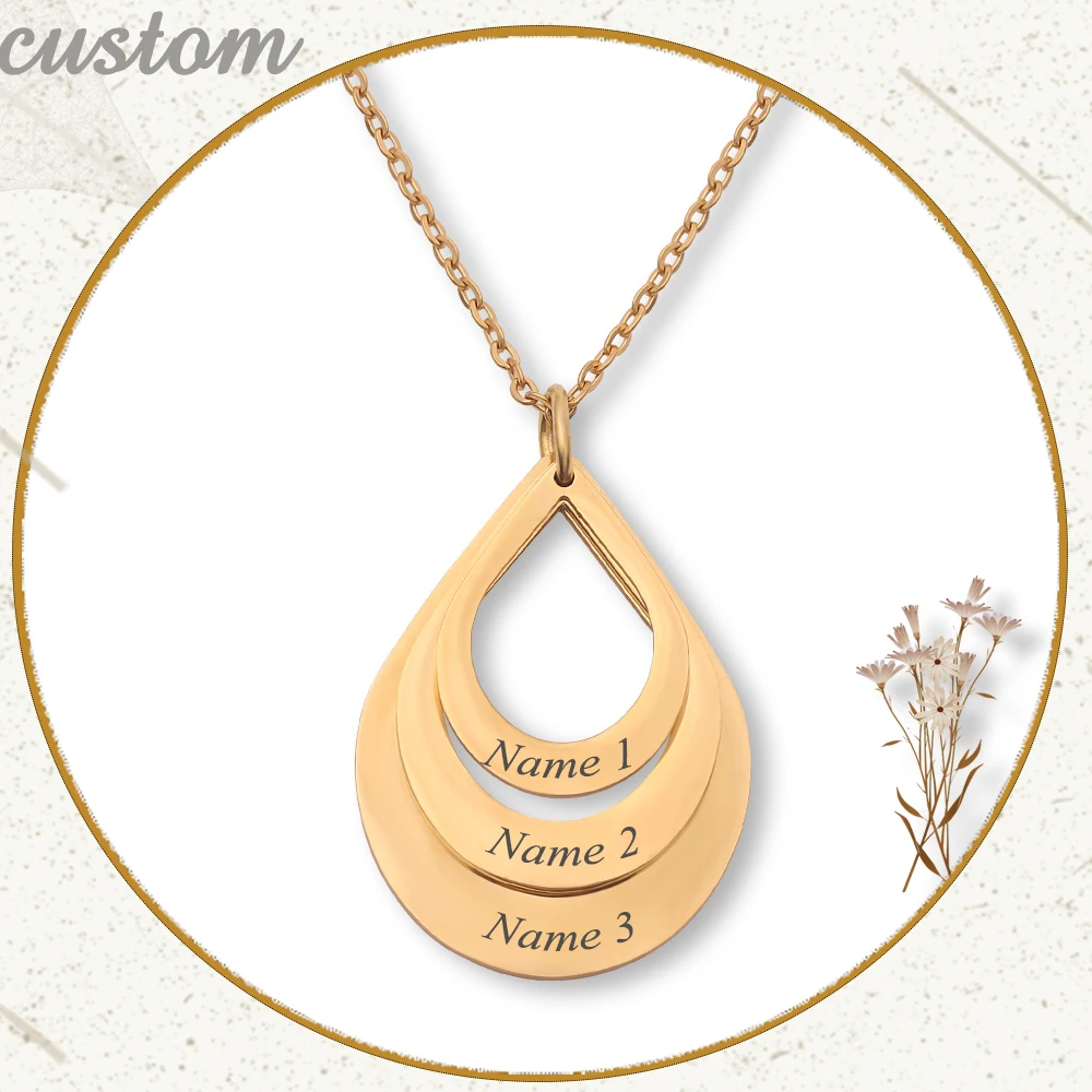 Necklaces Jewelry Gift Water-Drop-Pendant Names Customized Stainless-Steel Family Engraved-3