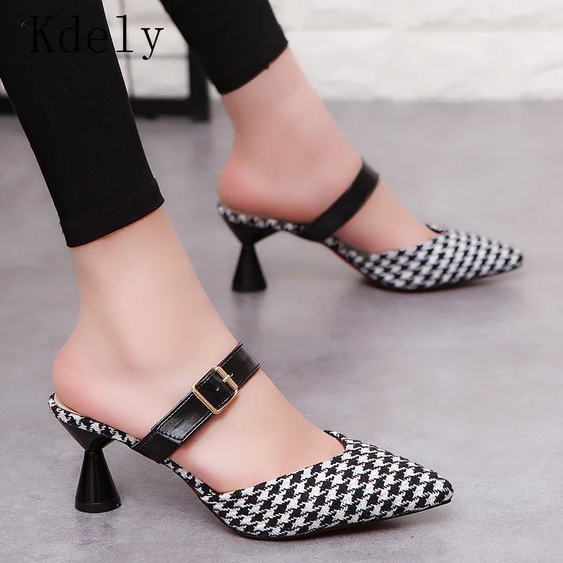 

2019 Women shoes Summer Mules Slippers High Heels sandals Pointed Toe Strange Style Outside Slippers free Shipping