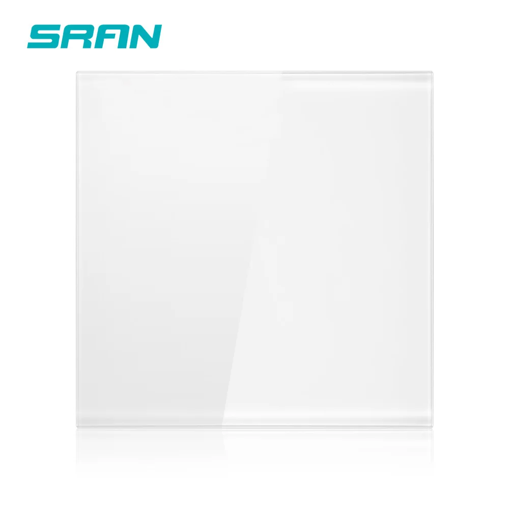 SRAN 백색 크리스탈 강화 유리 스위치 소켓 패널, 설치 철판 86mm x 86m..
