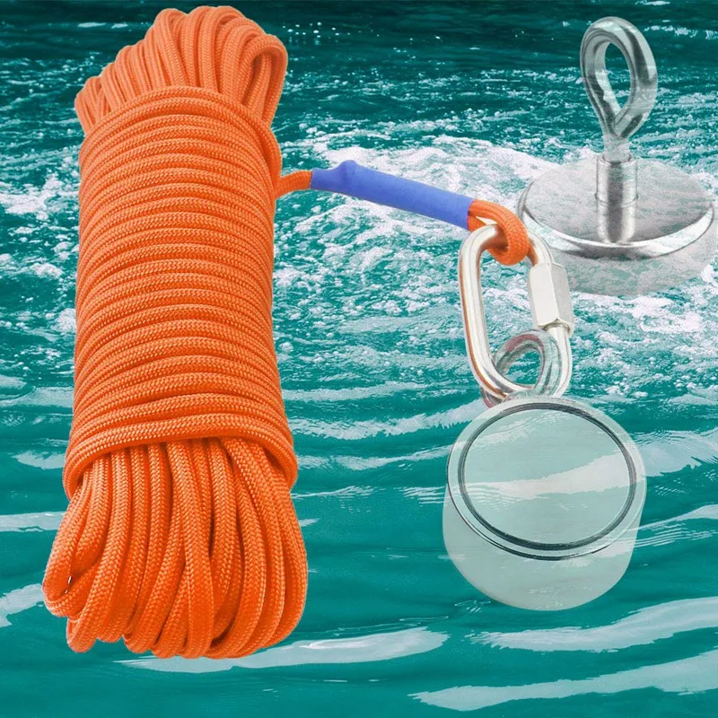 Fishing Magnet Rope 20 Meters, Heavy Rope with Lock,All Purpose Nylon High Strengte Cord Rope- 65 Feet, Diameter 6Mm