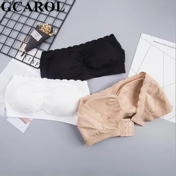 

GCAROL Women Seamless Back Strapless Bra Gather No Steel Ring Breast Pad Three Row Buttons Sexy Tube Tops One Piece Brassiere