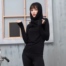 Желтый, фиолетовый, синий, черный, оранжевый, для занятий фитнесом, для женщин, с длинным рукавом, с капюшоном, спортивные майки, для йоги, топ, футболка, для бега, толстовка, толстовка