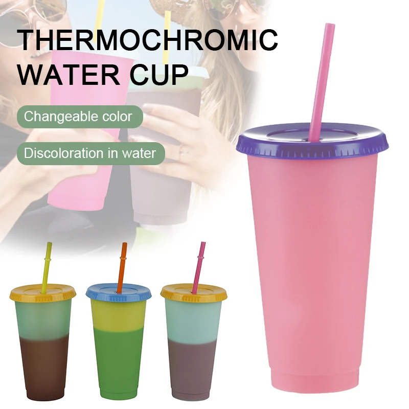 700ML Reusable Color Changing Cold Cups Summer Magic Plastic Coffee Mugs Water Bottles With Straws Set For Family Friends Cup |