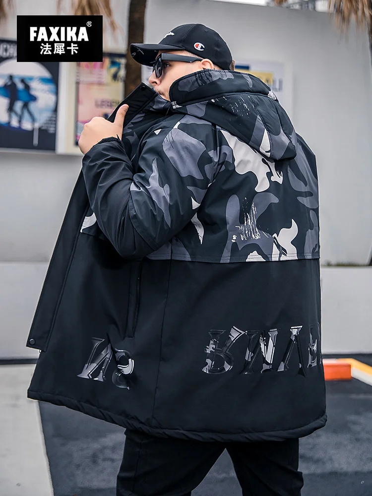 camouflage FAXIKA метод носорога карты популярный логотип большой ярдов мужской хлопок мужской новая хлопковая стеганая куртка Тонкий хлопок удобрение - Цвет: camouflage
