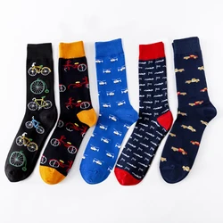 Happy Socks Men Women Bicycle Motorcycle Helicopter Breathable Comfortable Funny Socks Colorful Medium Tube Cotton Sock