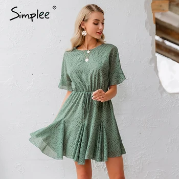 

Simplee Leopard print women dress Casual o neck ruffled sash chiffon summer dress Streetwear holiday ladies chic mini dress 2020