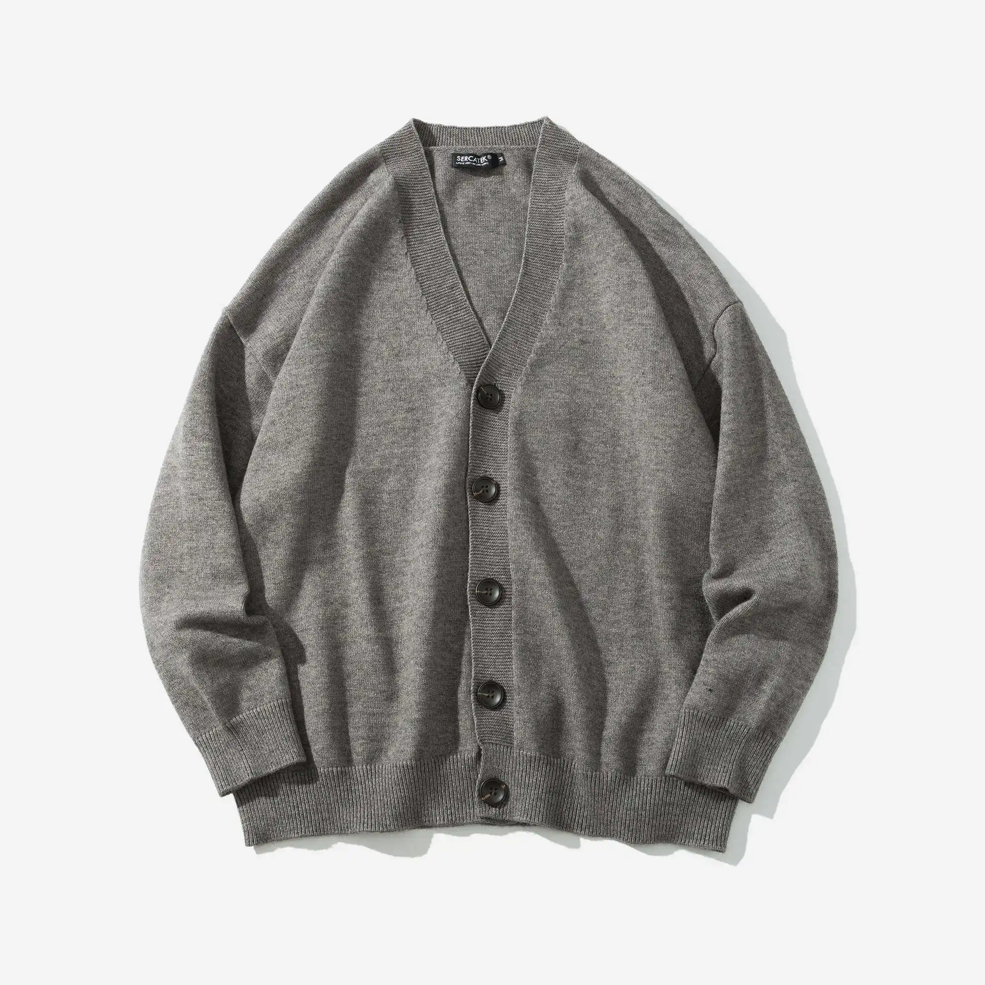 gray Winter New Cardigan Men Fashion Letter Printing Casual Warm Sweater Man Streetwear Wild Loose Sweater Jacket Male Clothes M-2XL - Цвет: gray