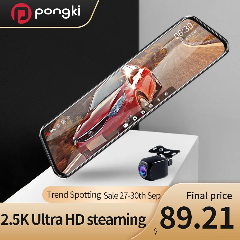 Pongki B300 10'' Touch Screen Front 1440P Dash Cam Streaming Media Video Recorder Parking Surveillance Car DVR Mirror Registrar |