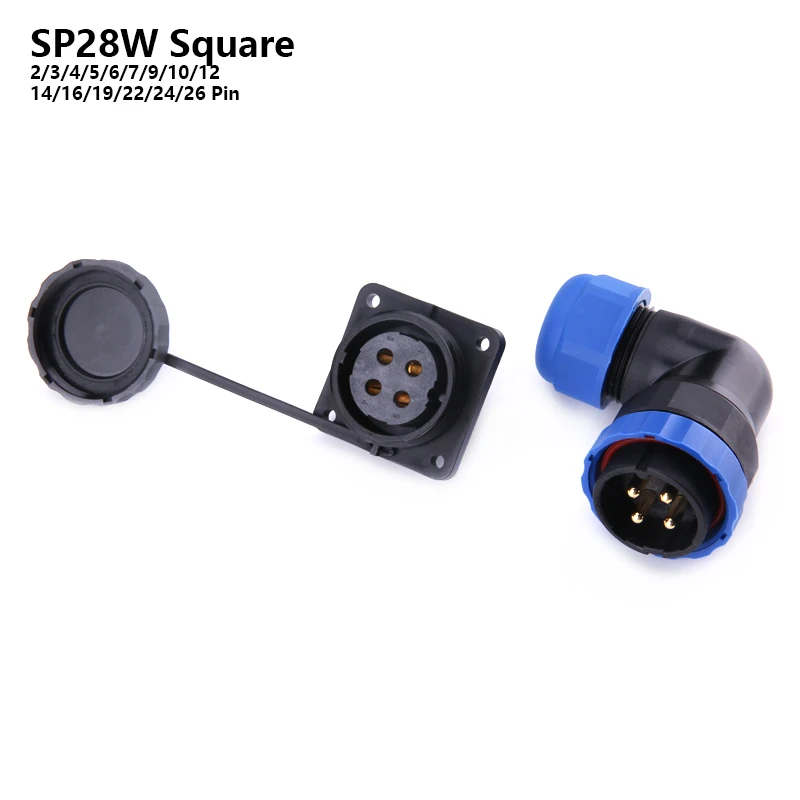 

SP28 IP68 Elbow Square Flange waterproof cable connector 2/3/4/5/6/7/9/10/12/14/16/19/22/24/26 Pin Electric Power plug socket