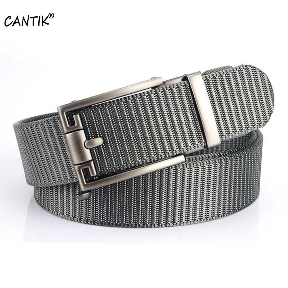 CANTIK Quality Nylon & Canvas Belts Men Jean Accessories Fashion Design Square Automatic Sliver Buckle Metal 3.5cm Width CBCA279