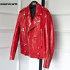 Mauroicardi Spring Red Crocodile Pattern Faux Leather Biker Jacket Long Sleeve Zipper Plus Size Designer Men Clothing 4xl 5xl 1
