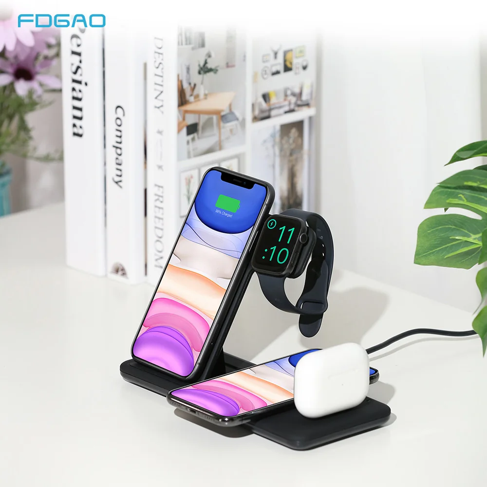 

FDGAO 15W Qi Wireless Charger Stand For iphone 11 Pro X XS MAX XR Airpods Pro Fast Charging Dock Station For Apple Watch 5 4 3 2